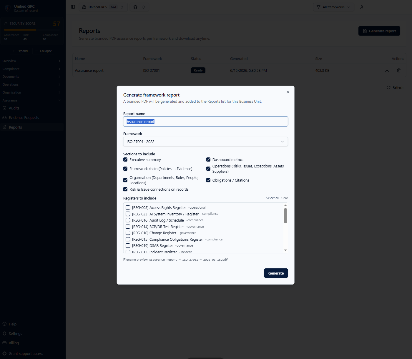 Generate report